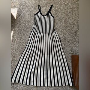 A New Day Black and White Striped Midi Dress. Knit material